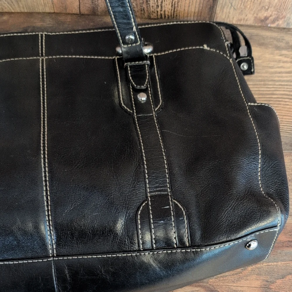 Fossil Large Heavy Black Leather Laptop Tote Office Travel Bag          C279 - Picture 12 of 16